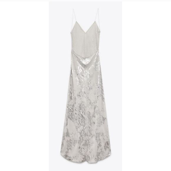 Zara Metallic Foil Slip Dress Maxi Size L - Picture 15 of 16
